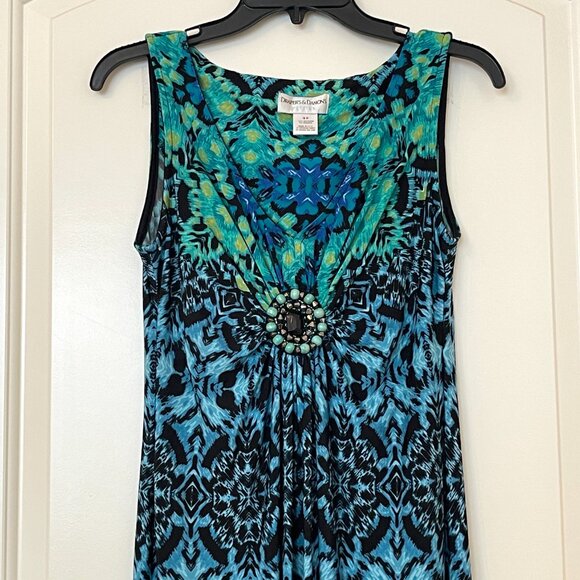 Draper's & Damon's Petites Dress 8P Bead Trim Sleeveless Maxi V Neck - Picture 2 of 9